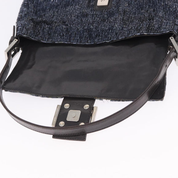 FENDI Mamma Baguette Shoulder Bag beads Navy Silver Auth yk20785SAM