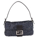 FENDI Mamma Baguette Shoulder Bag beads Navy Silver Auth yk20785SAM-13