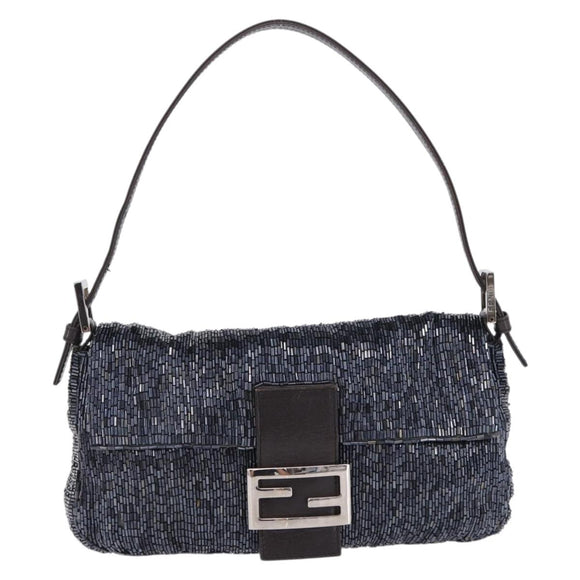 FENDI Mamma Baguette Shoulder Bag beads Navy Silver Auth yk20785SAM