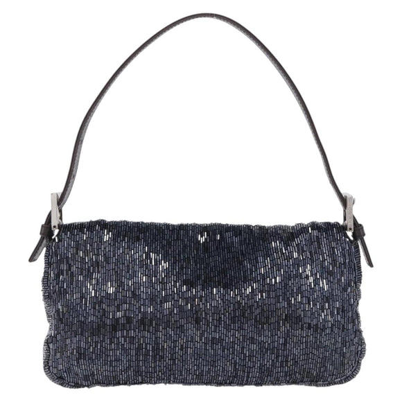 FENDI Mamma Baguette Shoulder Bag beads Navy Silver Auth yk20785SAM