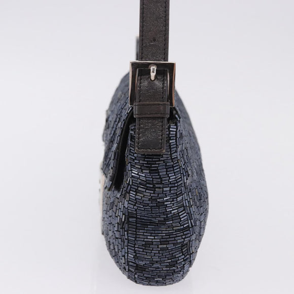 FENDI Mamma Baguette Shoulder Bag beads Navy Silver Auth yk20785SAM