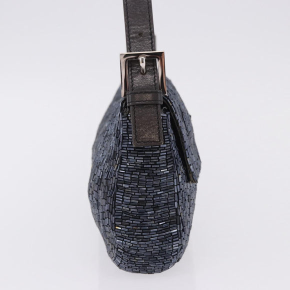 FENDI Mamma Baguette Shoulder Bag beads Navy Silver Auth yk20785SAM