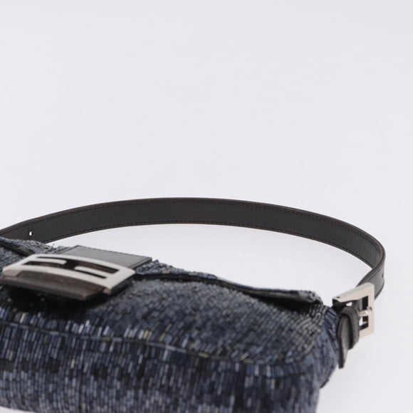 FENDI Mamma Baguette Shoulder Bag beads Navy Silver Auth yk20785SAM