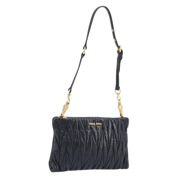Miu Miu Matelasse Shoulder Bag Leather Black Gold Auth yk20786M