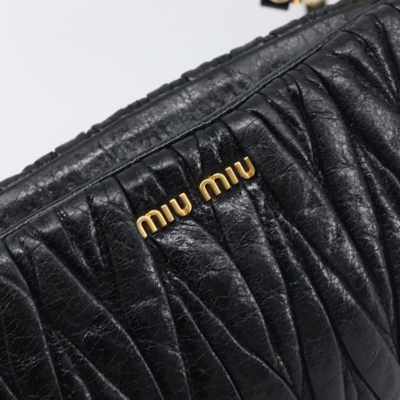Miu Miu Matelasse Shoulder Bag Leather Black Gold Auth yk20786M