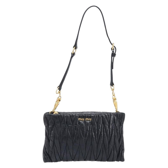 Miu Miu Matelasse Shoulder Bag Leather Black Gold Auth yk20786M