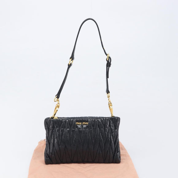 Miu Miu Matelasse Shoulder Bag Leather Black Gold Auth yk20786M