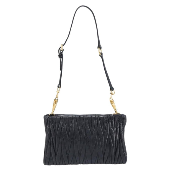 Miu Miu Matelasse Shoulder Bag Leather Black Gold Auth yk20786M