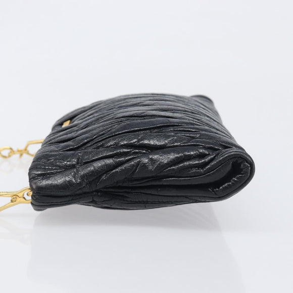 Miu Miu Matelasse Shoulder Bag Leather Black Gold Auth yk20786M