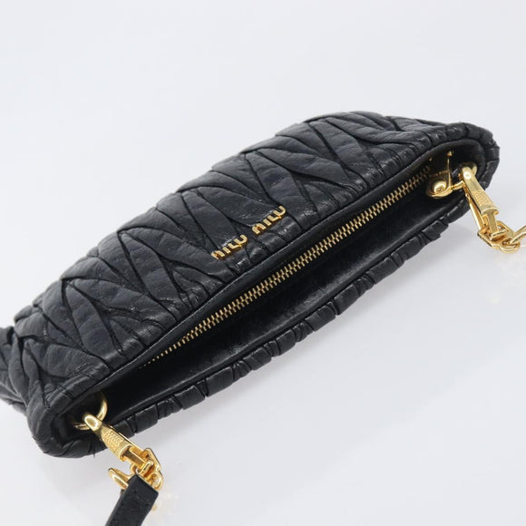 Miu Miu Matelasse Shoulder Bag Leather Black Gold Auth yk20786M