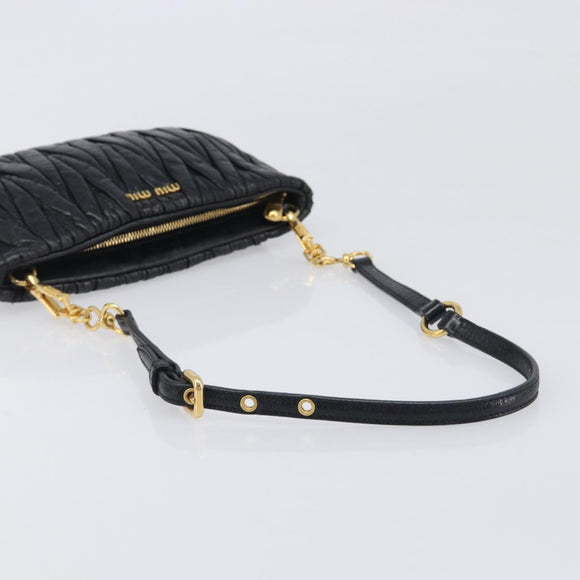 Miu Miu Matelasse Shoulder Bag Leather Black Gold Auth yk20786M