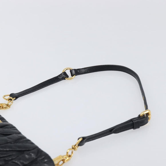 Miu Miu Matelasse Shoulder Bag Leather Black Gold Auth yk20786M
