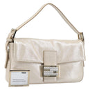 FENDI Rhinestone Mamma Baguette Shoulder Bag Leather Gold Tone Auth yk20787SM-1
