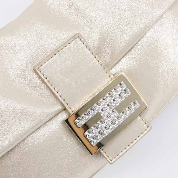 FENDI Rhinestone Mamma Baguette Shoulder Bag Leather Gold Tone Auth yk20787SM