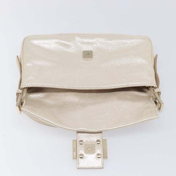 FENDI Rhinestone Mamma Baguette Shoulder Bag Leather Gold Tone Auth yk20787SM