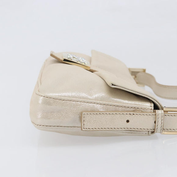 FENDI Rhinestone Mamma Baguette Shoulder Bag Leather Gold Tone Auth yk20787SM