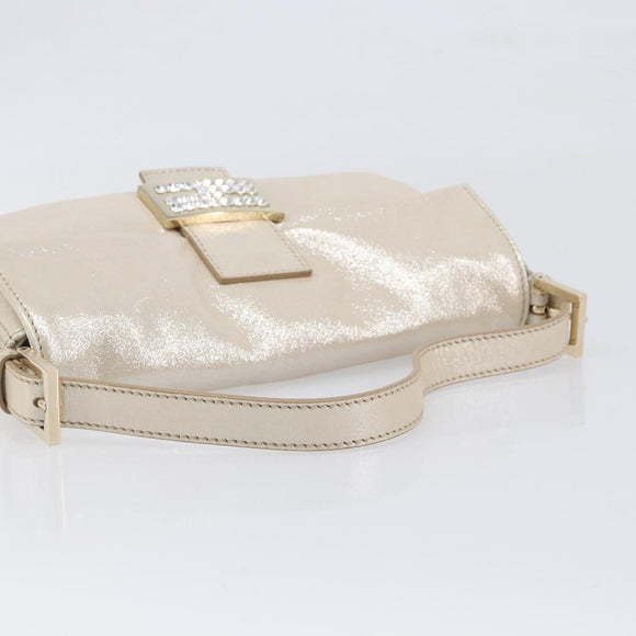 FENDI Rhinestone Mamma Baguette Shoulder Bag Leather Gold Tone Auth yk20787SM
