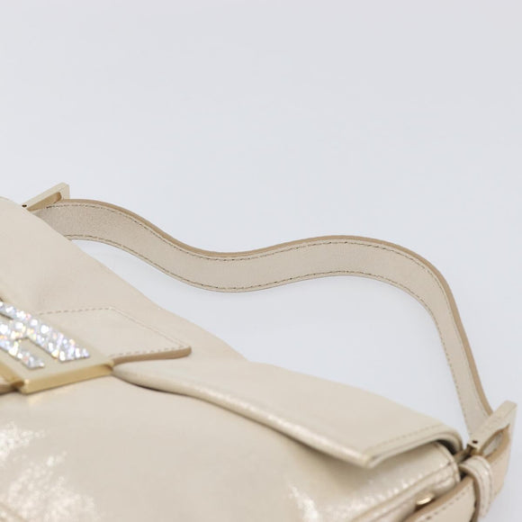 FENDI Rhinestone Mamma Baguette Shoulder Bag Leather Gold Tone Auth yk20787SM