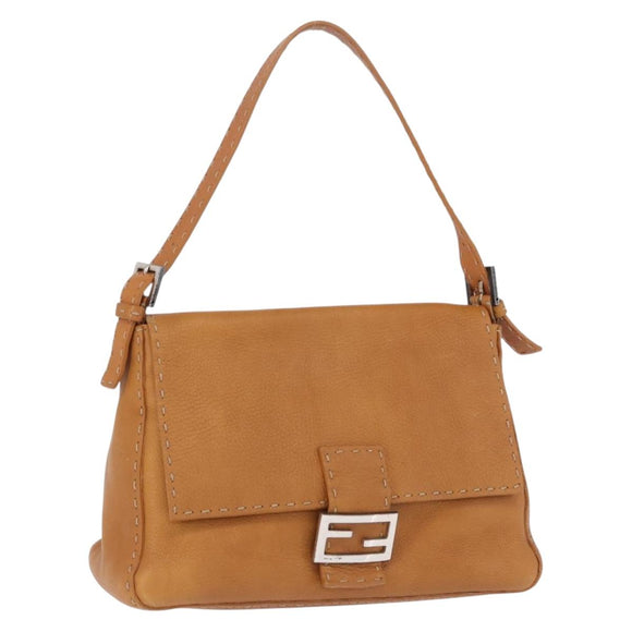 FENDI Selleria Mamma Baguette Shoulder Bag Leather Brown Silver Auth yk20788SAM