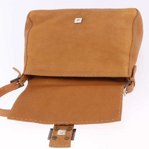 FENDI Selleria Mamma Baguette Shoulder Bag Leather Brown Silver Auth yk20788SAM