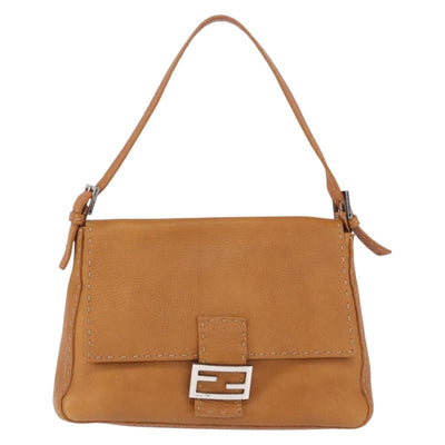 FENDI Selleria Mamma Baguette Shoulder Bag Leather Brown Silver Auth yk20788SAM - 0