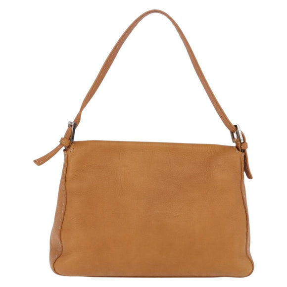 FENDI Selleria Mamma Baguette Shoulder Bag Leather Brown Silver Auth yk20788SAM