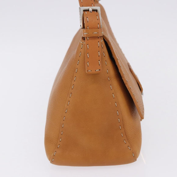 FENDI Selleria Mamma Baguette Shoulder Bag Leather Brown Silver Auth yk20788SAM