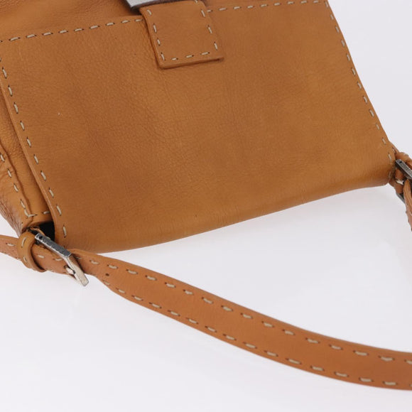 FENDI Selleria Mamma Baguette Shoulder Bag Leather Brown Silver Auth yk20788SAM