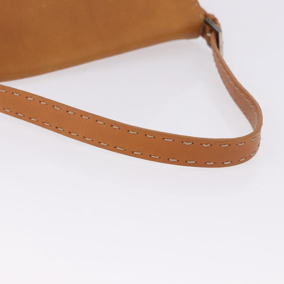 FENDI Selleria Mamma Baguette Shoulder Bag Leather Brown Silver Auth yk20788SAM