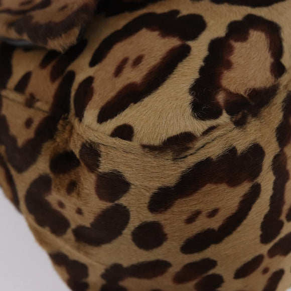 FENDI Leopard Pattern Mamma Baguette Bag Harako Leather Brown Auth yk20789SAM