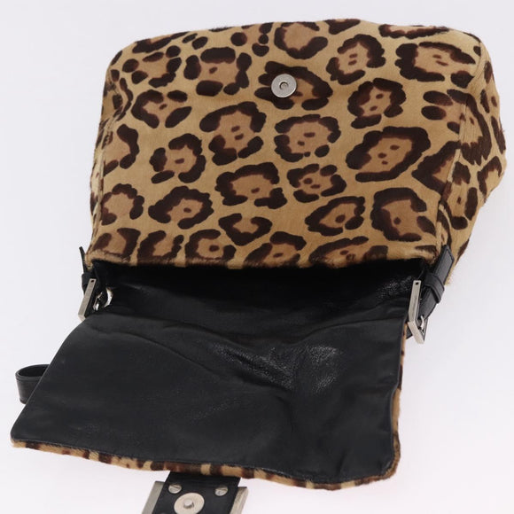 FENDI Leopard Pattern Mamma Baguette Bag Harako Leather Brown Auth yk20789SAM
