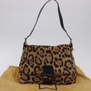 FENDI Leopard Pattern Mamma Baguette Bag Harako Leather Brown Auth yk20789SAM-12