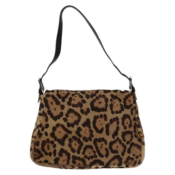 FENDI Leopard Pattern Mamma Baguette Bag Harako Leather Brown Auth yk20789SAM