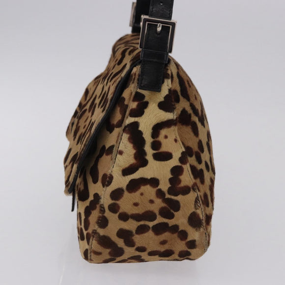 FENDI Leopard Pattern Mamma Baguette Bag Harako Leather Brown Auth yk20789SAM