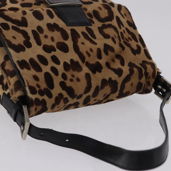 FENDI Leopard Pattern Mamma Baguette Bag Harako Leather Brown Auth yk20789SAM