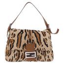 FENDI Leopard Pattern Mamma Baguette Bag Harako Leather Brown Auth yk20790SAM-13