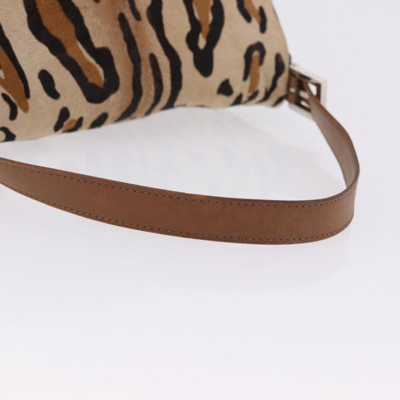 FENDI Leopard Pattern Mamma Baguette Bag Harako Leather Brown Auth yk20790SAM