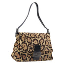 FENDI Leopard Pattern Mamma Baguette Bag Harako Leather Brown Auth yk20791SAM-1