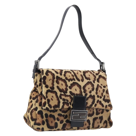 FENDI Leopard Pattern Mamma Baguette Bag Harako Leather Brown Auth yk20791SAM