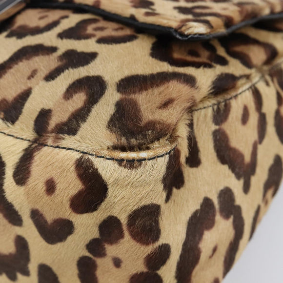 FENDI Leopard Pattern Mamma Baguette Bag Harako Leather Brown Auth yk20791SAM