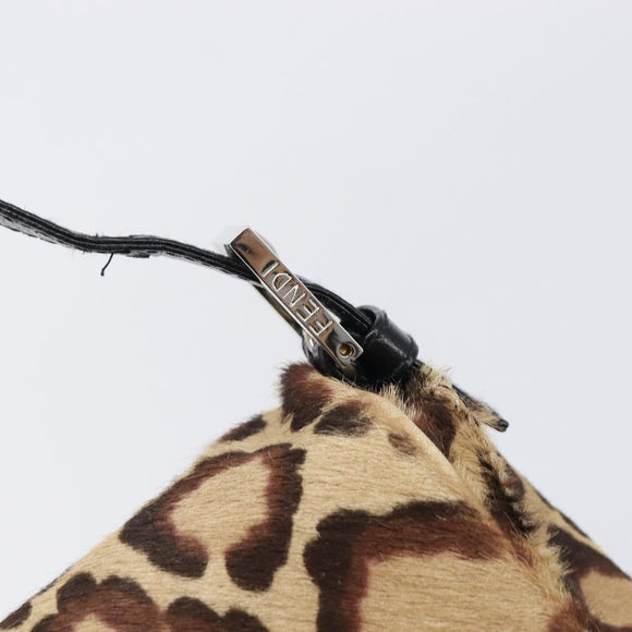 FENDI Leopard Pattern Mamma Baguette Bag Harako Leather Brown Auth yk20791SAM