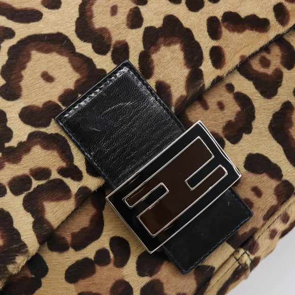 FENDI Leopard Pattern Mamma Baguette Bag Harako Leather Brown Auth yk20791SAM