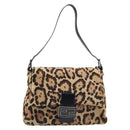 FENDI Leopard Pattern Mamma Baguette Bag Harako Leather Brown Auth yk20791SAM-13