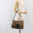 FENDI Leopard Pattern Mamma Baguette Bag Harako Leather Brown Auth yk20791SAM-27