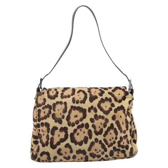FENDI Leopard Pattern Mamma Baguette Bag Harako Leather Brown Auth yk20791SAM