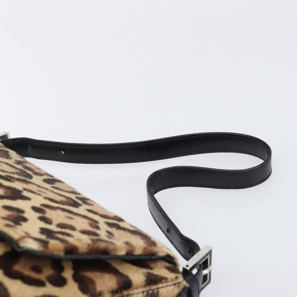 FENDI Leopard Pattern Mamma Baguette Bag Harako Leather Brown Auth yk20791SAM