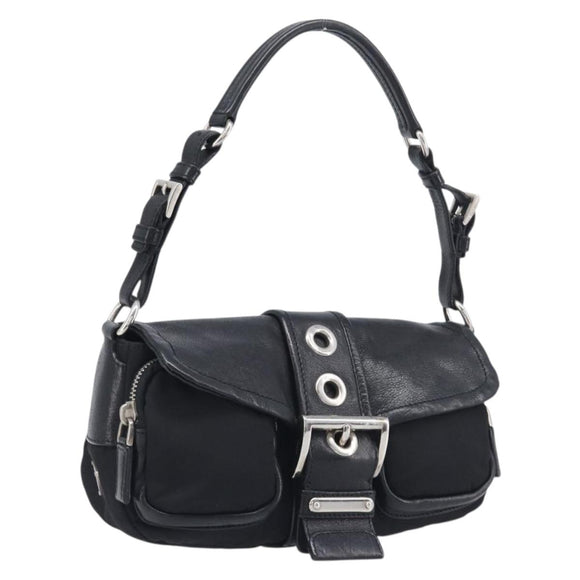 PRADA Hand Bag Nylon Black Silver Auth yk20793V