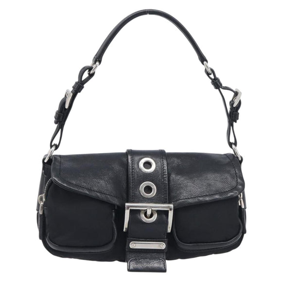 PRADA Hand Bag Nylon Black Silver Auth yk20793V