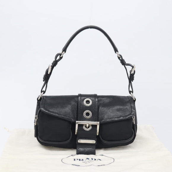 PRADA Hand Bag Nylon Black Silver Auth yk20793V