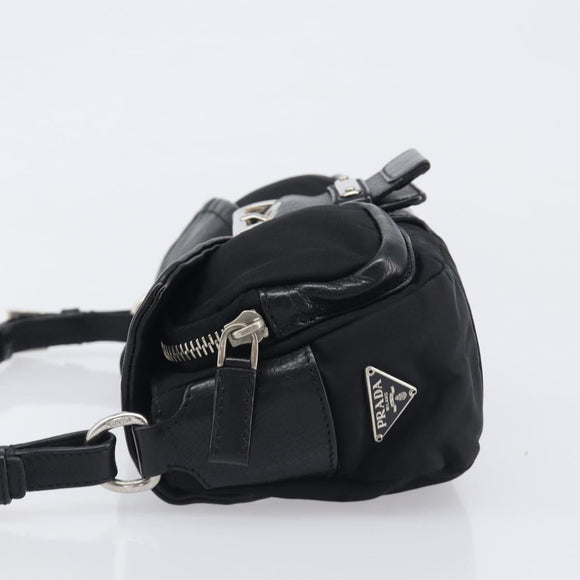 PRADA Hand Bag Nylon Black Silver Auth yk20793V